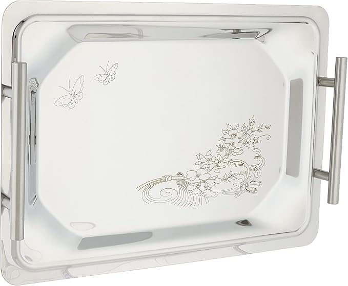 Nouval 3-Piece Silver Stainless Steel Serving Tray Set Sizes (35/40/45) cm - Image 2