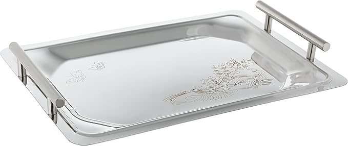 Nouval 3-Piece Silver Stainless Steel Serving Tray Set Sizes (35/40/45) cm - Image 3