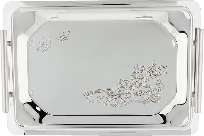 Nouval 3-Piece Silver Stainless Steel Serving Tray Set Sizes (35/40/45) cm - Image 1