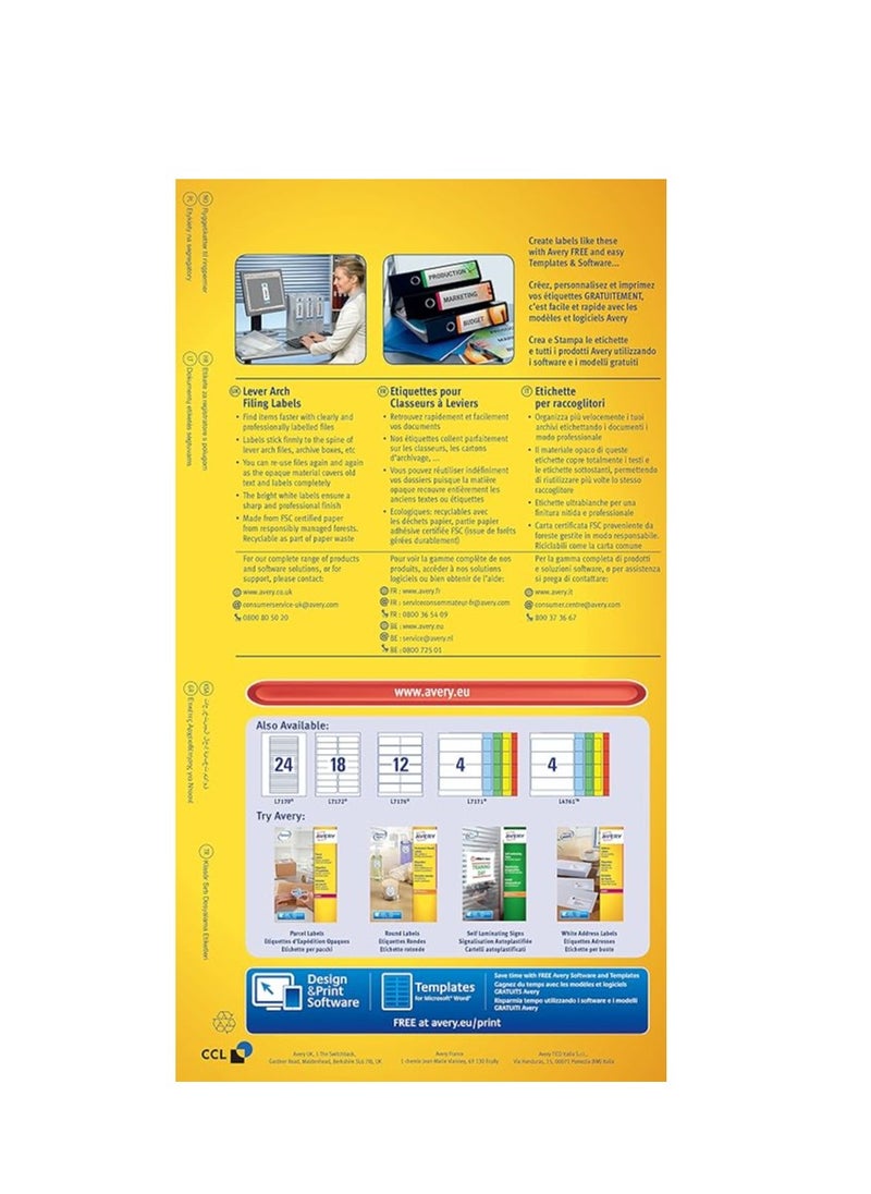AVERY - Avery L7171-25 Self-Adhesive Lever Arch File Labels, 4 Labels Per A4 Sheet, 100 Labels Per Pack, White - Image 1