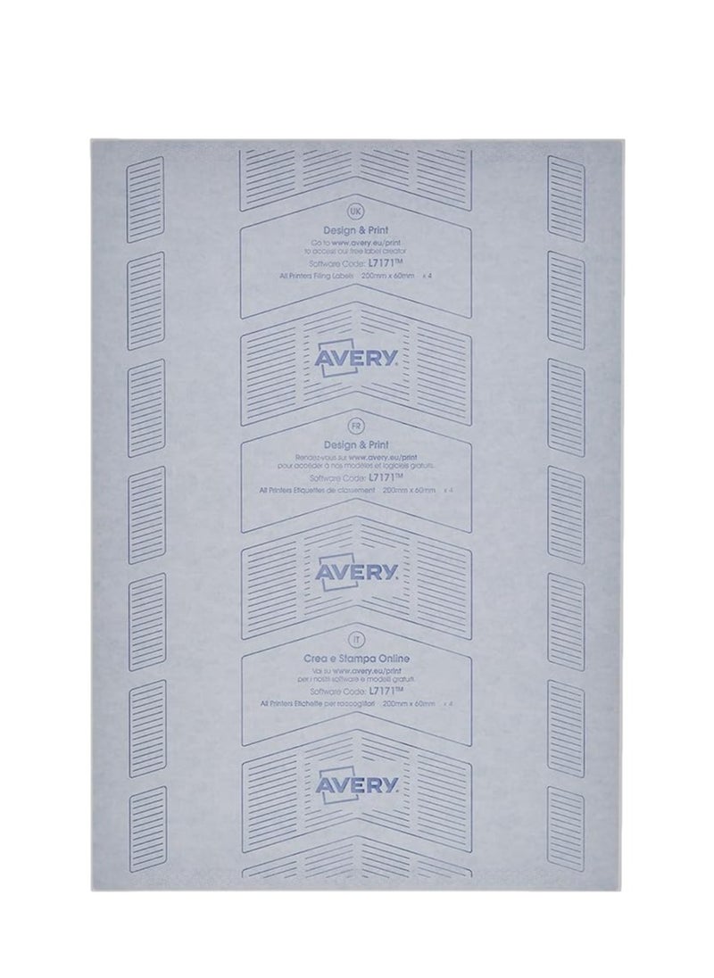 AVERY - Avery L7171-25 Self-Adhesive Lever Arch File Labels, 4 Labels Per A4 Sheet, 100 Labels Per Pack, White - Image 1