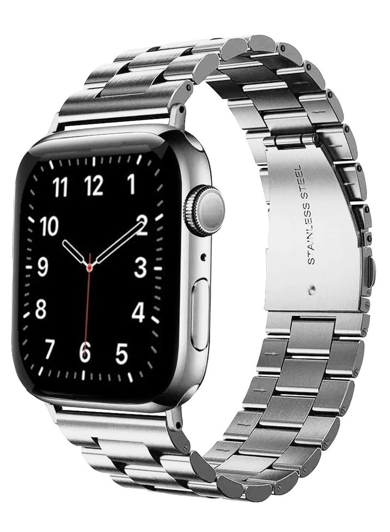 JAJEEK Stainless Steel Strap for iWatch 49mm, 46mm, 45mm, 44mm, 42mm – Silver Metal Replacement Band for Apple Watch Ultra 3, Ultra 2, Ultra, Series 10, 9, 8, 7, SE, 6, 5, 4, 3, 2, 1 – Durable, Adjustable, Stylish Design - Image 1