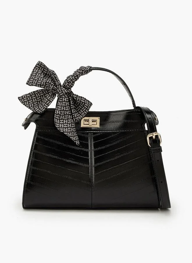 Textured Satchel Bag With Scarf Detail