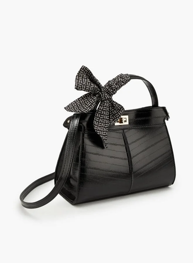 Flora Bella By Shoexpress BLACK Textured Satchel Bag With Scarf Detail for Women | Best Price UAE