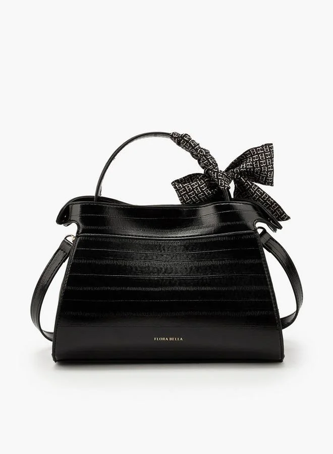 Flora Bella By Shoexpress BLACK Textured Satchel Bag With Scarf Detail for Women | Best Price UAE