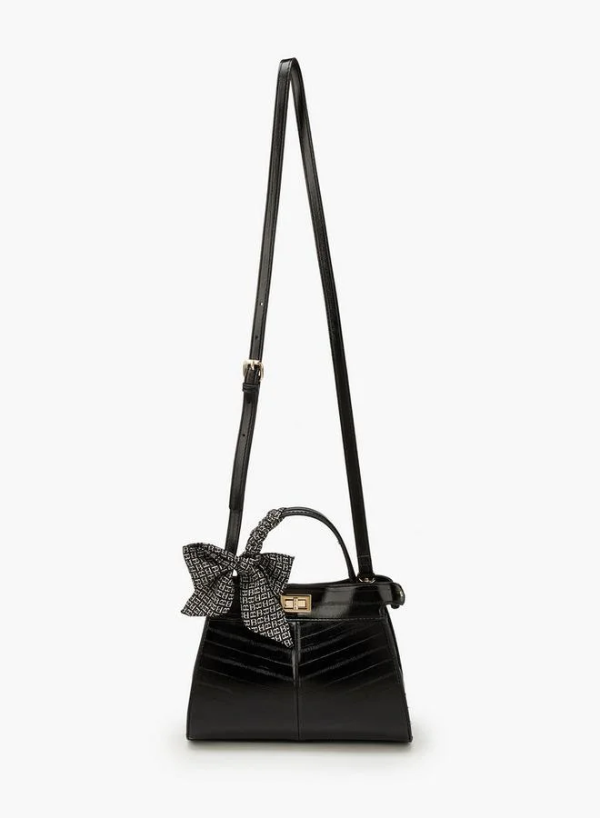 Flora Bella By Shoexpress BLACK Textured Satchel Bag With Scarf Detail for Women | Best Price UAE