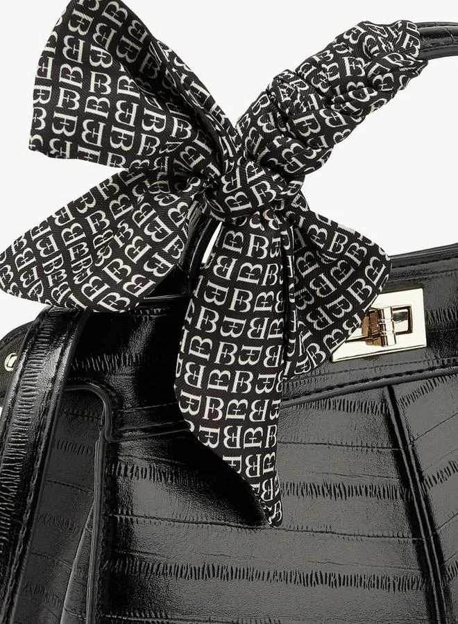 Flora Bella By Shoexpress BLACK Textured Satchel Bag With Scarf Detail for Women | Best Price UAE