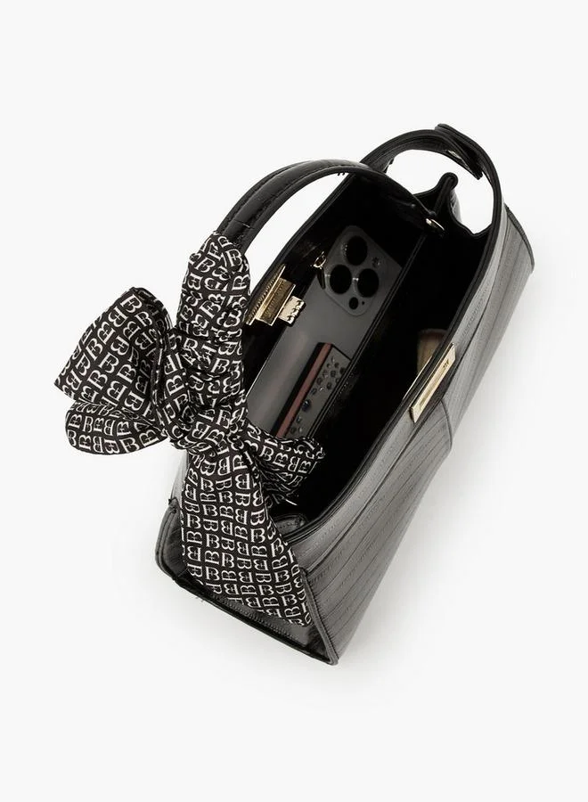 Flora Bella By Shoexpress BLACK Textured Satchel Bag With Scarf Detail for Women | Best Price UAE