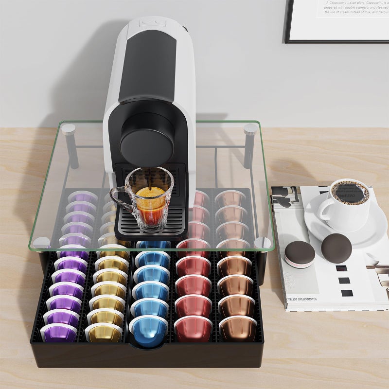 gianotter Crystal Tempered Glass Vertuo Pod Holder Drawer, Compatible with Nespresso Vertuo Capsules, Compatible with 40 Large or 60 Small Nespresso Capsule Organizer (transparent) - Image 2
