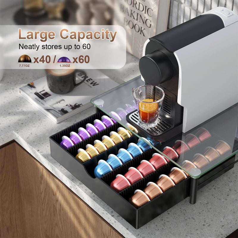 gianotter Crystal Tempered Glass Vertuo Pod Holder Drawer, Compatible with Nespresso Vertuo Capsules, Compatible with 40 Large or 60 Small Nespresso Capsule Organizer (transparent) - Image 5