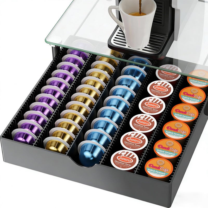 gianotter Crystal Tempered Glass Vertuo Pod Holder Drawer, Compatible with Nespresso Vertuo Capsules, Compatible with 40 Large or 60 Small Nespresso Capsule Organizer (transparent) - Image 1