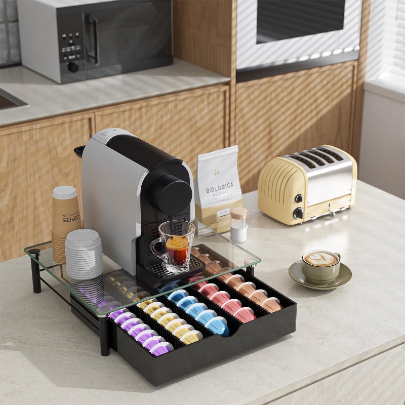 gianotter Crystal Tempered Glass Vertuo Pod Holder Drawer, Compatible with Nespresso Vertuo Capsules, Compatible with 40 Large or 60 Small Nespresso Capsule Organizer (transparent) - Image 4