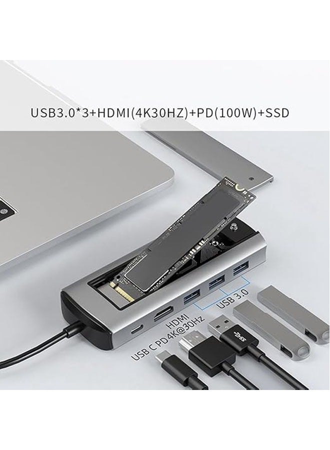 general 6-in-1 USB hub compatible docking station 6-in-1 dual protocol SATA+NVME docking station Type-C docking station M.2 hard disk box NVME SATA dual protocol - Image 2