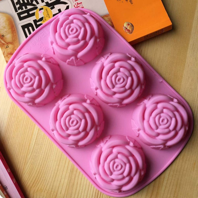 JoyGlobal Silicone 6 Cavity Rose Muffin Soap All Purpose Baking Mould Soap Weight Approx 5055 Grams