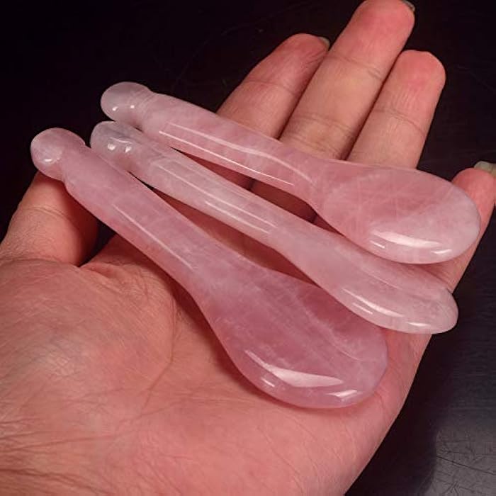 LZLRUN Rose Quartz Jade Spoon Roller Real Gua Sha Board Mushroom Massager Face Lifting Tool Facial Guasha Massage Tool (Spoon Shape) - Image 5