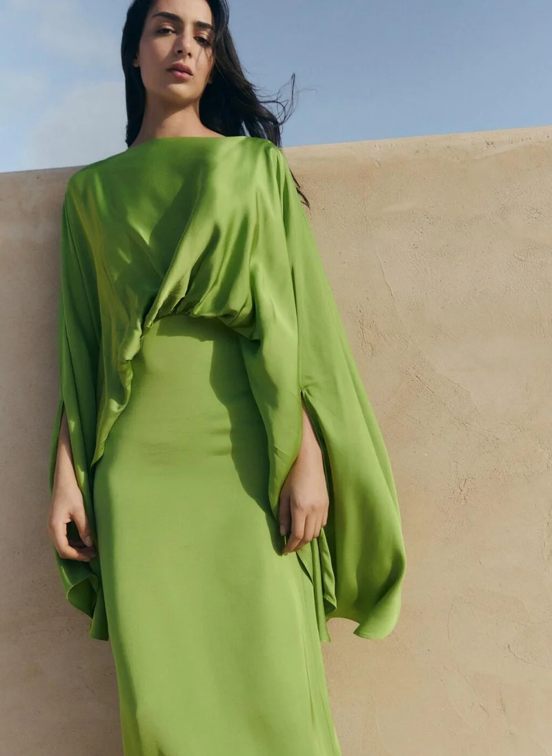 مانجو Puffed sleeves satin dress