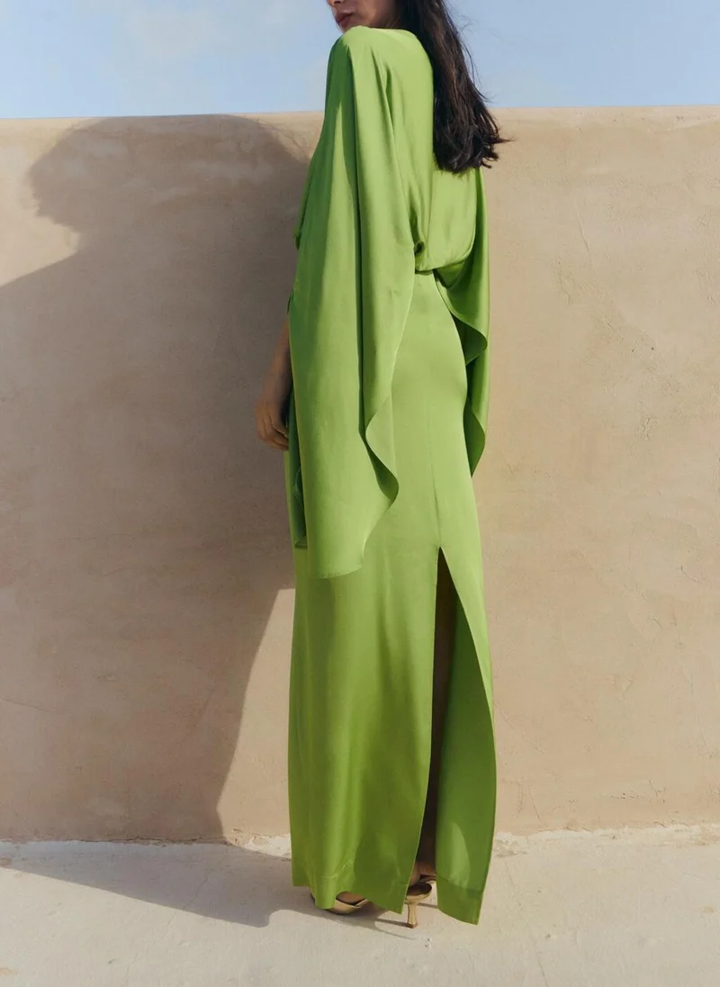 مانجو Puffed sleeves satin dress
