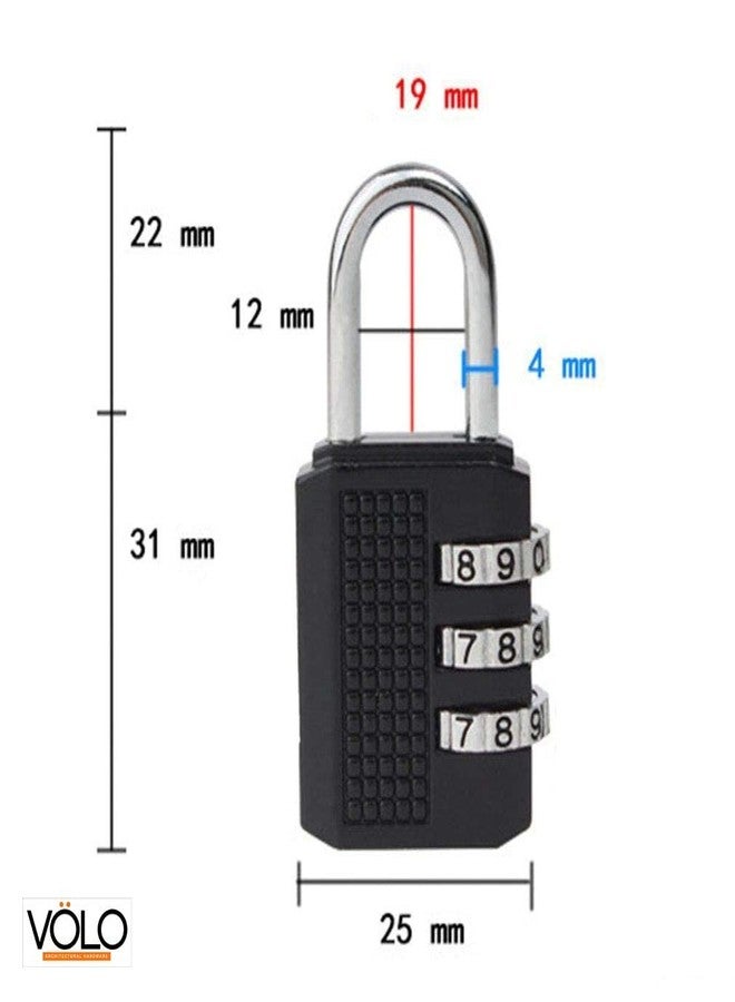 HYDERON 3 Digit Combination Lock - Number Lock, Luggage Lock, Mini Bag Lock for Travel and Work (Black, Metal) - Image 2