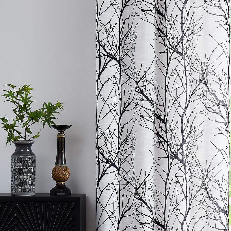 FMFUNCTEX Black White Sheer Curtains for Living-Room 96"" Long Tree Branch Window Draperies for Bedroom Modern Print Semi-Sheer Curtain Panels 2 Panels  Grommet Top - Image 2