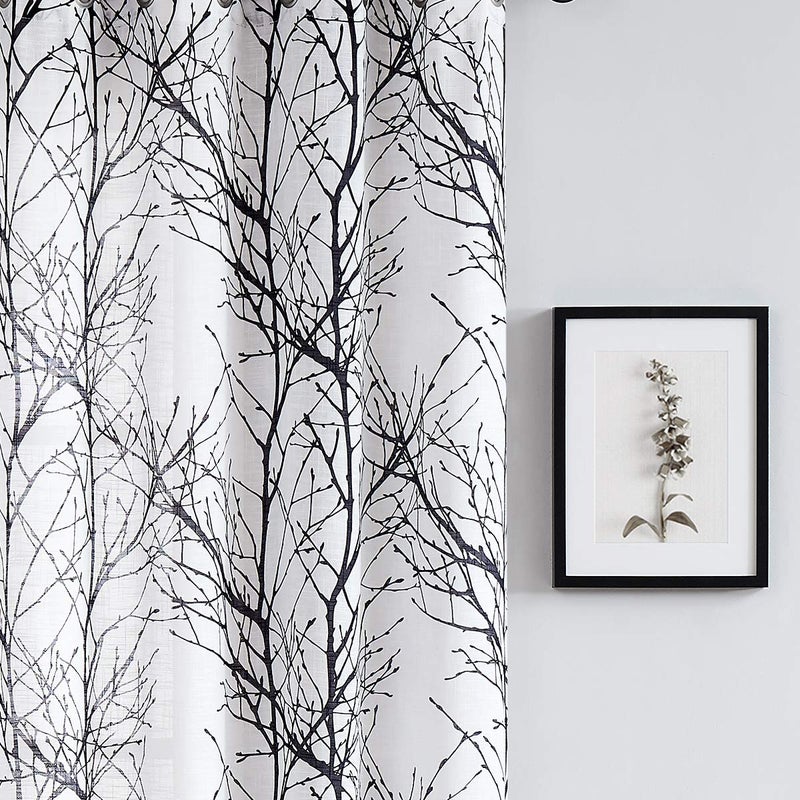 FMFUNCTEX Black White Sheer Curtains for Living-Room 96"" Long Tree Branch Window Draperies for Bedroom Modern Print Semi-Sheer Curtain Panels 2 Panels  Grommet Top - Image 5