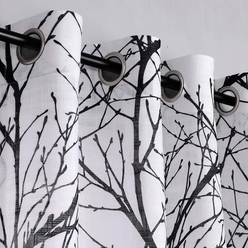 FMFUNCTEX Black White Sheer Curtains for Living-Room 96"" Long Tree Branch Window Draperies for Bedroom Modern Print Semi-Sheer Curtain Panels 2 Panels  Grommet Top - Image 4