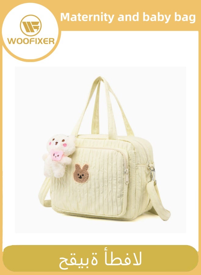 Woofixer Multifunction Diaper Bag Tote for Moms, Quilted Cotton Travel Baby Bag for Girls and Boys, Large Maternity Storage Tote without Doll(Yellow) - Image 1