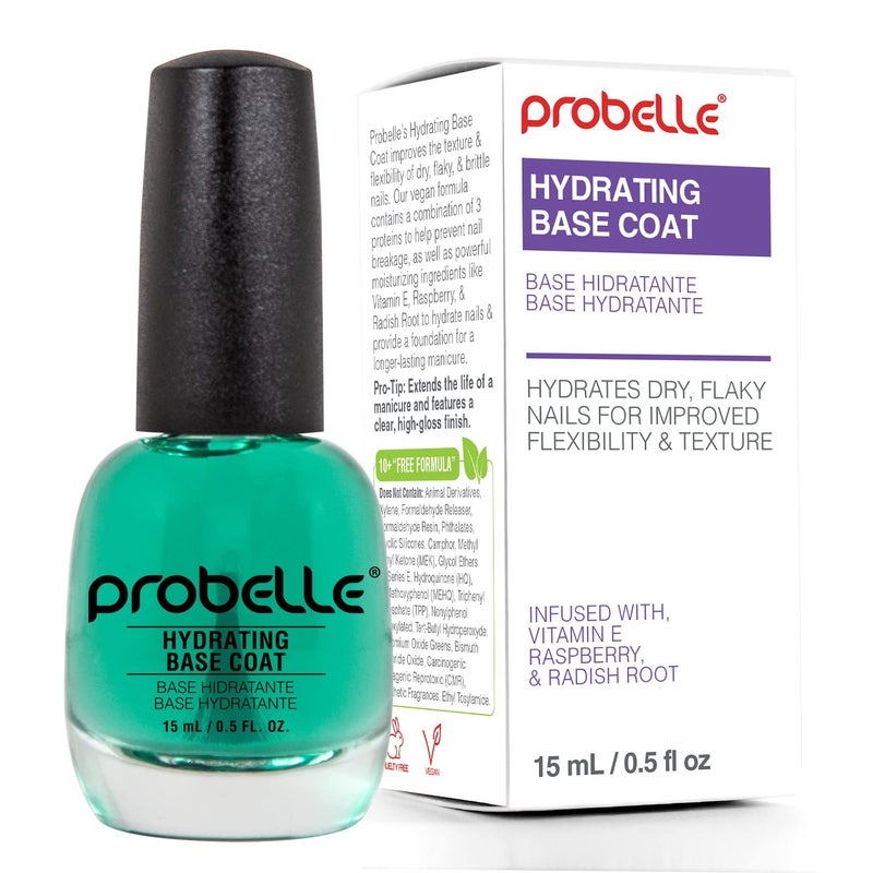 Probelle Hydrating Base Coat for Dry and Brittle Nails, Instant Moisturizer, Nourishes and Soothes Nails with a Healthy Glow, Extends Polish Life, Ideal for Dehydrated, Rough, Breaking Nails - Image 1
