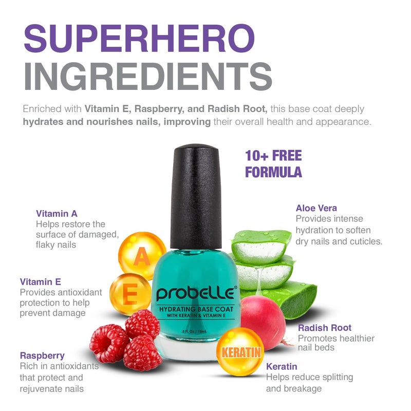 Probelle Hydrating Base Coat for Dry and Brittle Nails, Instant Moisturizer, Nourishes and Soothes Nails with a Healthy Glow, Extends Polish Life, Ideal for Dehydrated, Rough, Breaking Nails - Image 2