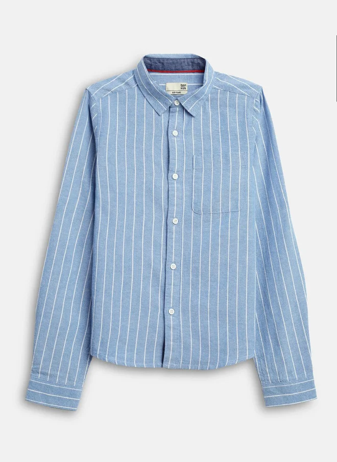 Bonkids BONKIDS Boys Spread Collar Vertical Striped Cotton Casual Shirt
