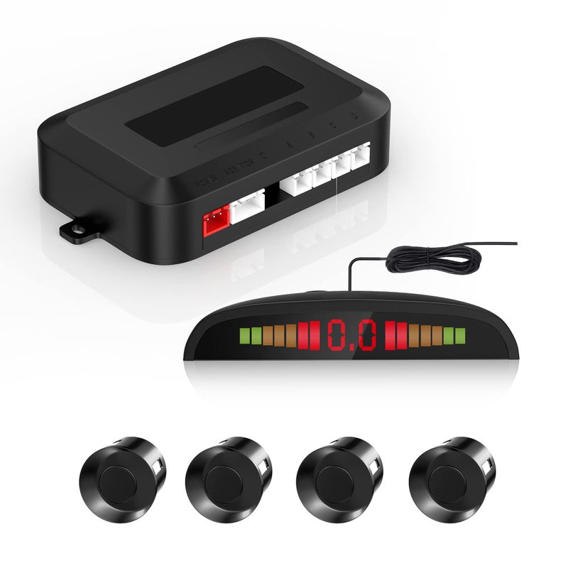 EKYLIN Car Auto Vehicle Reverse Backup Radar System with 4 Parking Sensors Distance Detection LED Distance Display Sound Warning Black Color