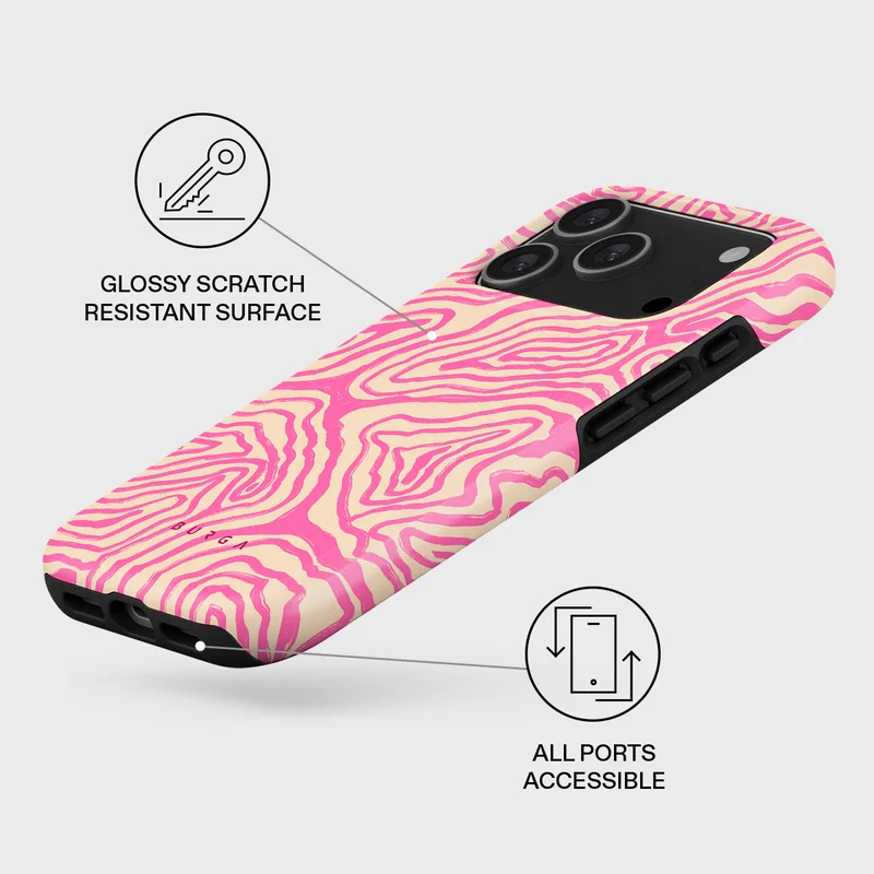 بورجا جراب iPhone 17 Pro Pink Shores Premium متوافق مع غلاف صلب مزدوج الطبقات هجين + حماية من السيليكون - غطاء محمول مقاوم للخدش والصدمات