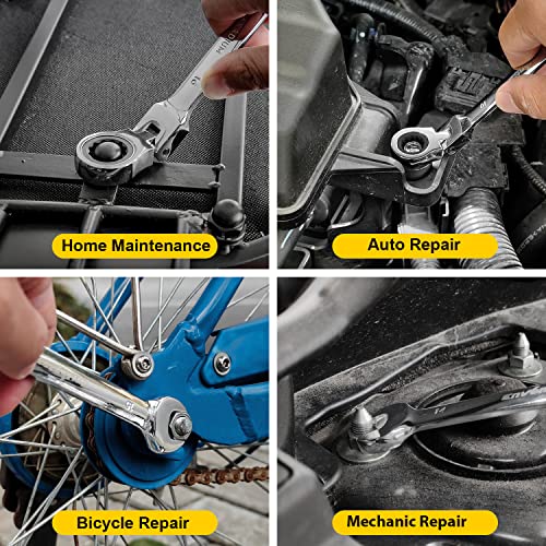 Enventor 14 Pieces Ratcheting Wrench Set, Metric 6-19mm, 180° Flex Head, CR-V Steel, 72-Teeth, 12-Point Combination Ratchet Wrenches Set with Rolling Pouch - Image 5