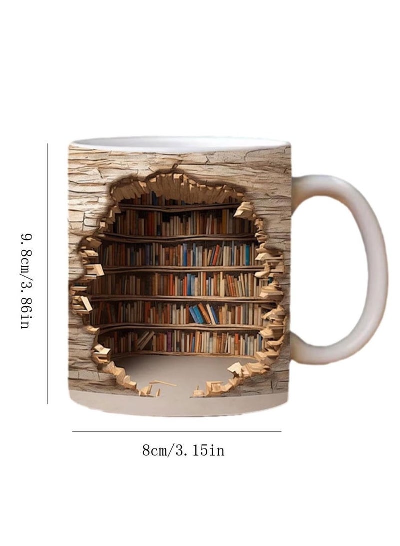 كوب رف كتب ثلاثي الأبعاد - كوب رف مكتبة، كوب قهوة لعشاق الكتب، كوب سيراميك ثلاثي الأبعاد متعدد الاستخدامات بتصميم فضائي إبداعي (الموديل-ب) - Image 2