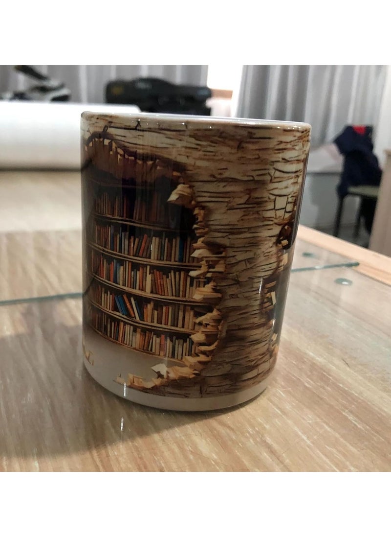 كوب رف كتب ثلاثي الأبعاد - كوب رف مكتبة، كوب قهوة لعشاق الكتب، كوب سيراميك ثلاثي الأبعاد متعدد الاستخدامات بتصميم فضائي إبداعي (الموديل-ب) - Image 3