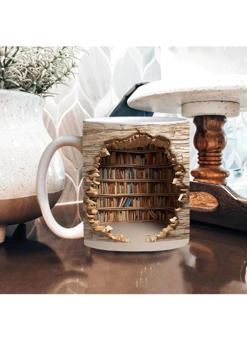 كوب رف كتب ثلاثي الأبعاد - كوب رف مكتبة، كوب قهوة لعشاق الكتب، كوب سيراميك ثلاثي الأبعاد متعدد الاستخدامات بتصميم فضائي إبداعي (الموديل-ب) - Image 4