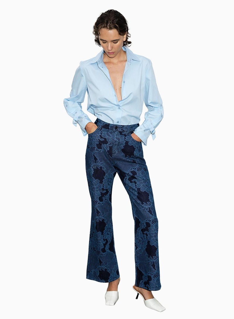 French Connection Jennie Denim Lace Print Flared Jeans - Image 1