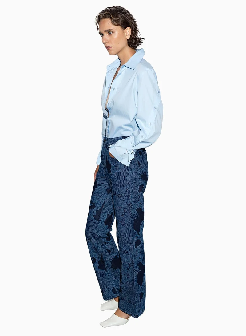 French Connection Jennie Denim Lace Print Flared Jeans