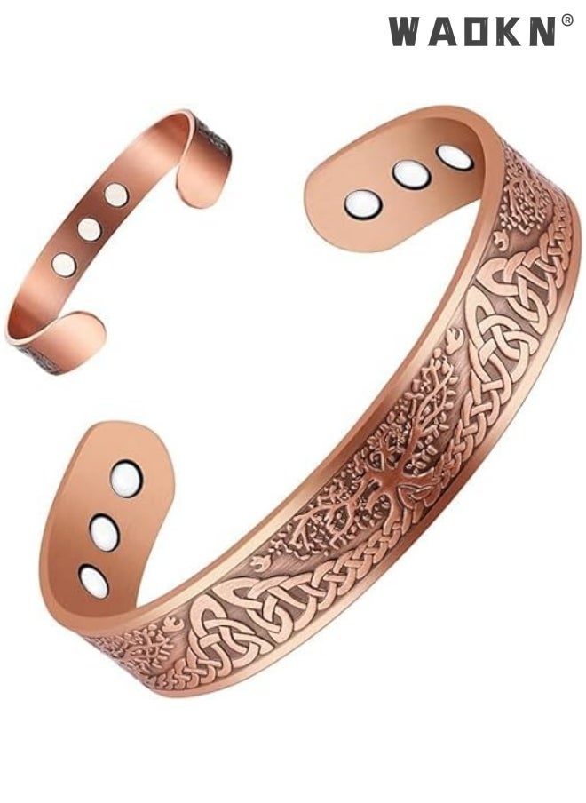 WAOKN - Pure Copper Magnetic Bracelet Magnetic Therapy Bracelet Magnetic Healing Bracelet Cuff Bracelet Energy Healing Bracelet for Women Men Joint Pain Arthritis Relief Magnetic Bangle Bracelets - Image 1