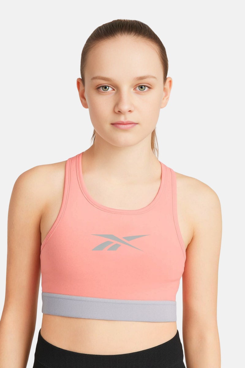 Reebok Kids Girl Non Padded Sleeveless Training Sports Bra, Peach - Image 1