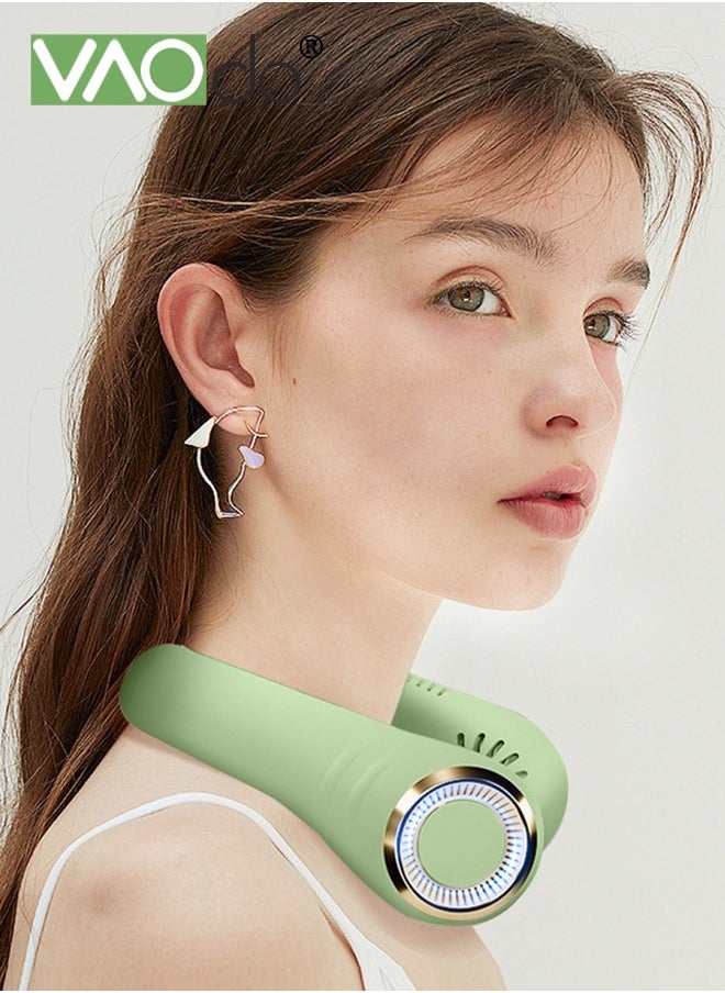 VAOdo Portable Neck Fan Hands-free Bladeless Fan USB Charging Wearable Bladeless Fan Battery Life 12h Mute Silicone Material Earphone Design 360° Wind Fan Light Green  - Image 2