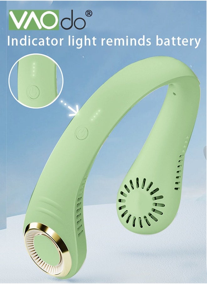 VAOdo Portable Neck Fan Hands-free Bladeless Fan USB Charging Wearable Bladeless Fan Battery Life 12h Mute Silicone Material Earphone Design 360° Wind Fan Light Green  - Image 3