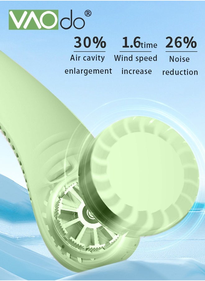 VAOdo Portable Neck Fan Hands-free Bladeless Fan USB Charging Wearable Bladeless Fan Battery Life 12h Mute Silicone Material Earphone Design 360° Wind Fan Light Green  - Image 4