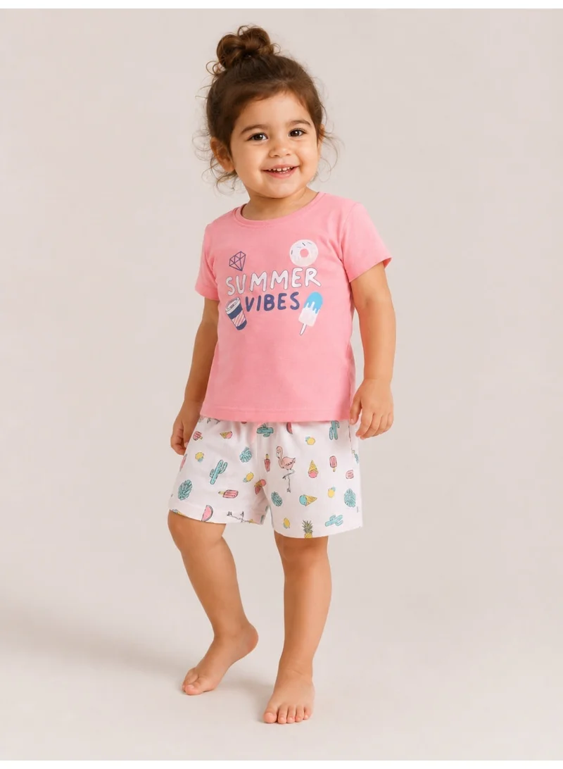 Victor And Jane  Girls Summer Vibes Print Cotton Pajama Set – T-Shirt & Shorts Nightwear for Women | Best Price UAE