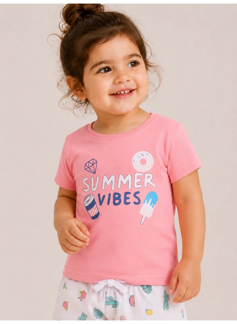 Victor And Jane  Girls Summer Vibes Print Cotton Pajama Set – T-Shirt & Shorts Nightwear for Women | Best Price UAE