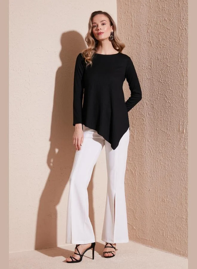 Lela Lela Crew Neck Flexible Textured Asymmetrical Blouse Women's BLOUSE 5864971