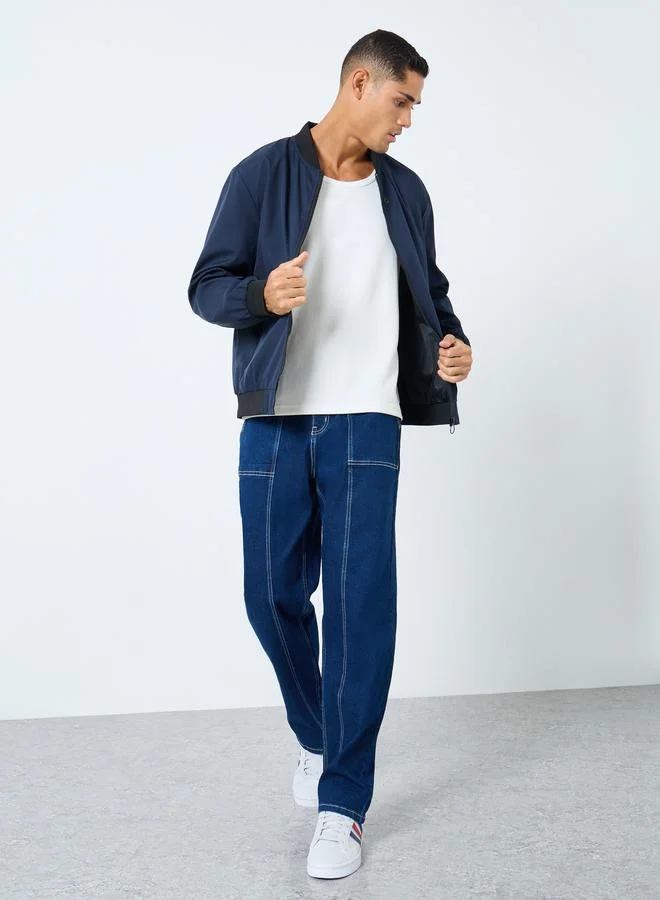 Take Two Take Two Men Dark Blue Solid Bomber Jacket