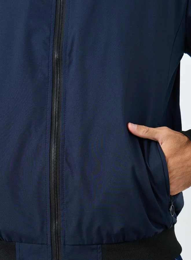 تايك تو Take Two Men Dark Blue Solid Bomber Jacket