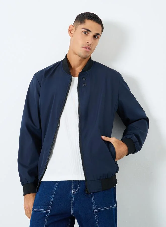 Take Two Take Two Men Dark Blue Solid Bomber Jacket