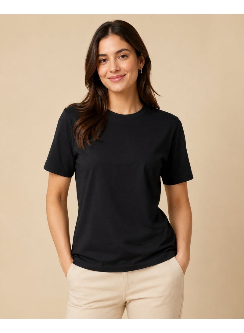 asBERYL Premium Cotton T-Shirt 180 GSM Normal Fit Crew Neck Tee, Black - Image 2