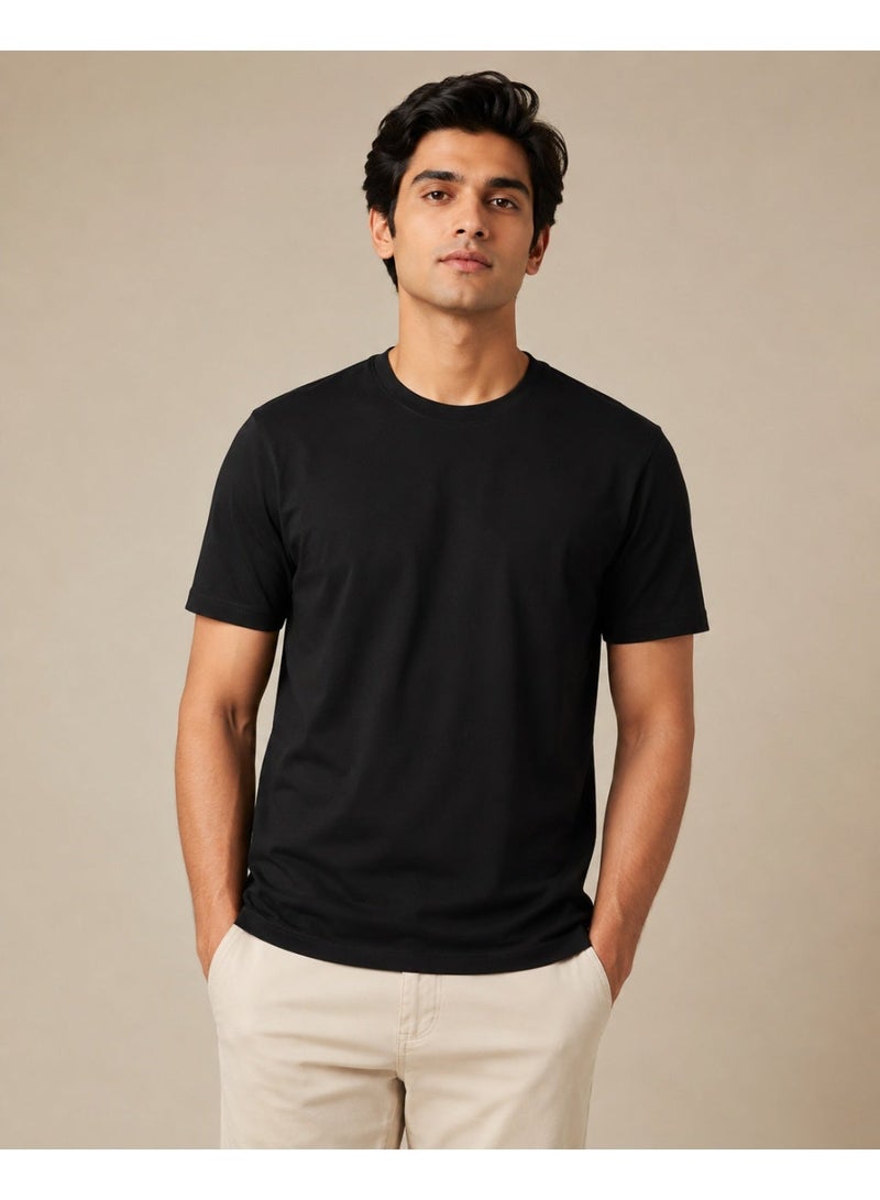 asBERYL Premium Cotton T-Shirt 180 GSM Normal Fit Crew Neck Tee, Black - Image 1